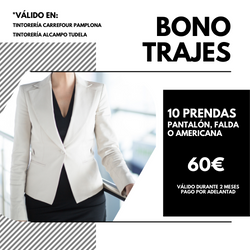 oferta Bono Trajes Tintorería en Pamplona y Tudela – 10 prendas
